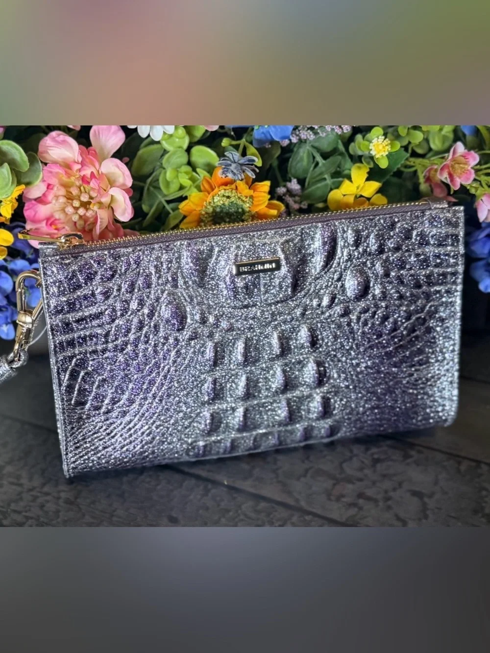 FIRM HTF NWT Brahmin Daisy PURPLE GLITTER Melbourne Genuine Leather